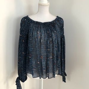 Ulla Johnson Silk Navy Blouse On or Off Shoulder